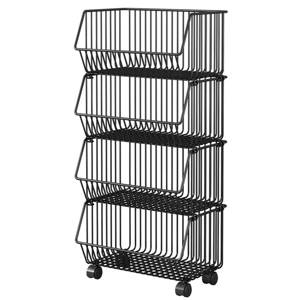 Medium 4-Tier Kitchen Vegetable Storage Rack Rolling Cart Fruit Organizer Storage Holder Floor Standing Shelving - 1