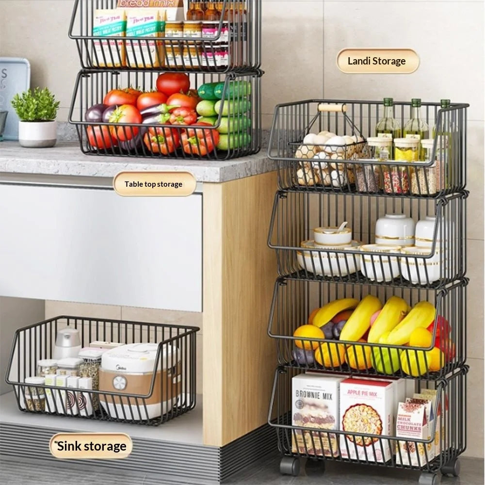 Medium 4-Tier Kitchen Vegetable Storage Rack Rolling Cart Fruit Organizer Storage Holder Floor Standing Shelving - 2