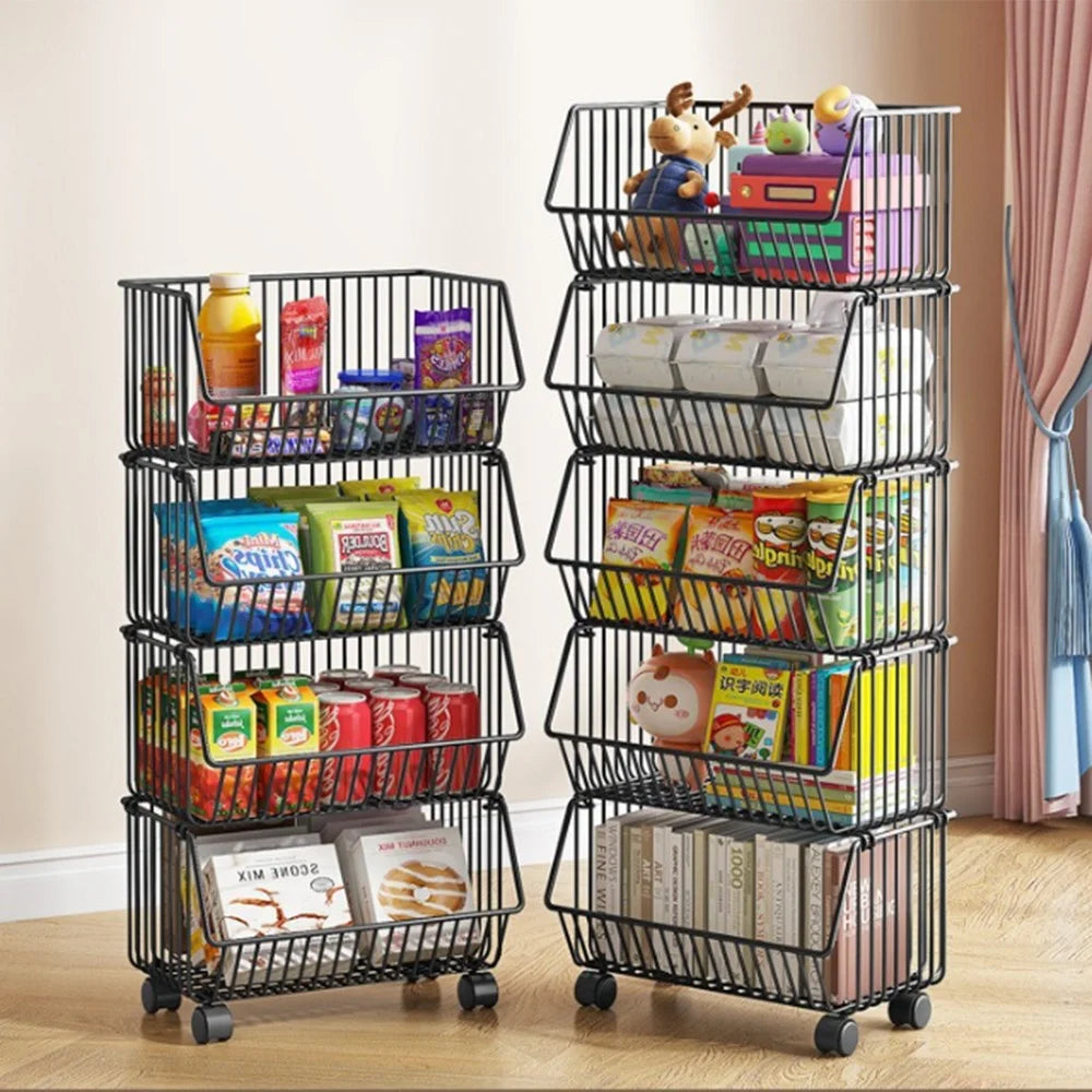 Medium 4-Tier Kitchen Vegetable Storage Rack Rolling Cart Fruit Organizer Storage Holder Floor Standing Shelving - 4