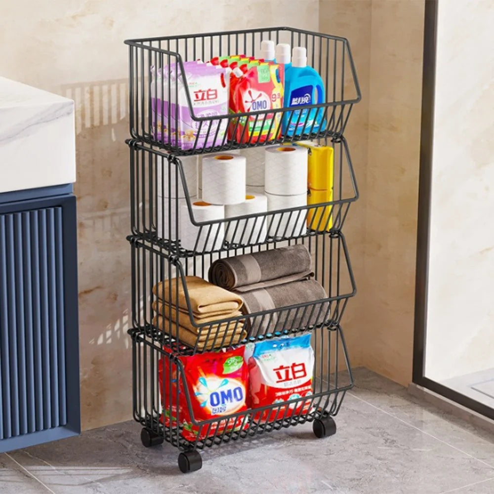 Medium 4-Tier Kitchen Vegetable Storage Rack Rolling Cart Fruit Organizer Storage Holder Floor Standing Shelving - 5