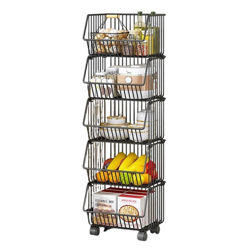 Medium 5-Tier Kitchen Vegetable Storage Rack Rolling Cart Fruit Organizer Storage Holder Floor Standing Shelving - 1