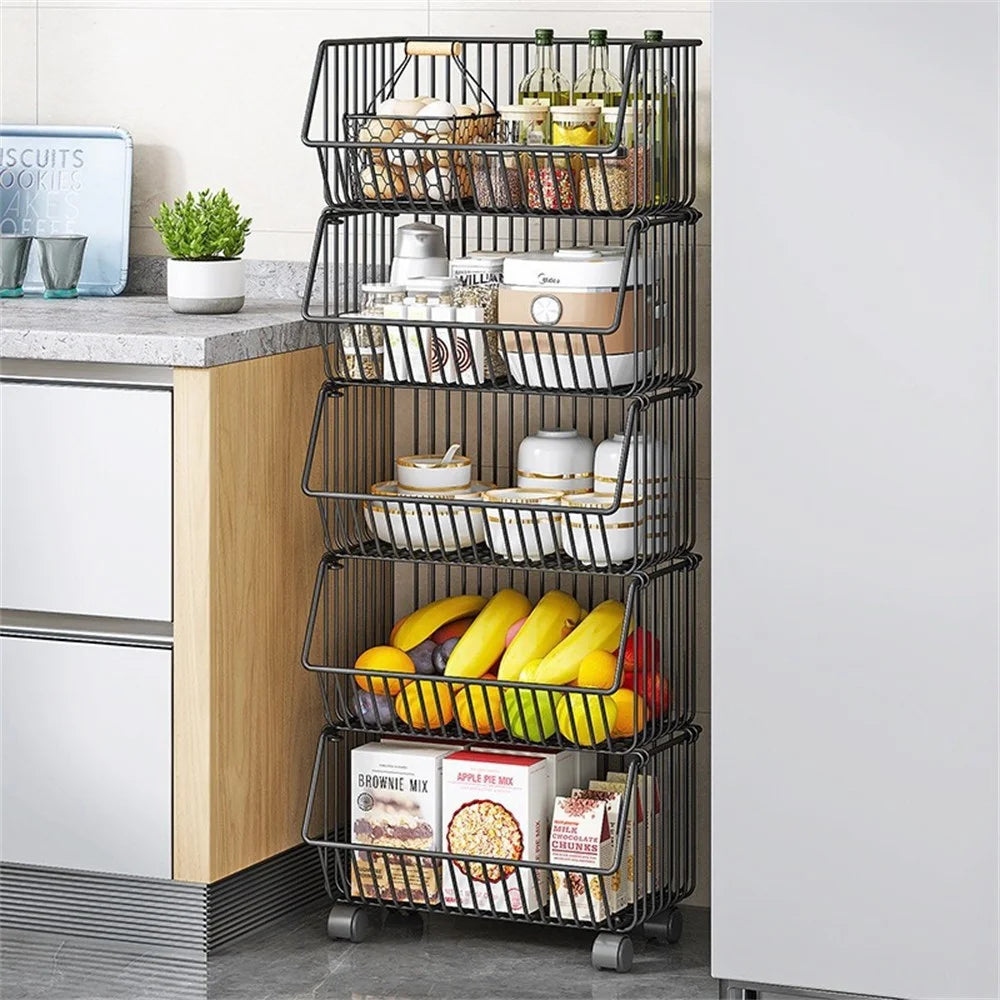 Medium 5-Tier Kitchen Vegetable Storage Rack Rolling Cart Fruit Organizer Storage Holder Floor Standing Shelving - 2