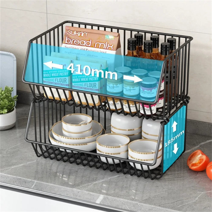 Large 2 Tier Kitchen Vegetable Storage Rack Fruit Organizer Multi-Function Rolling Cart Floor Standing Shelf Basket - 2