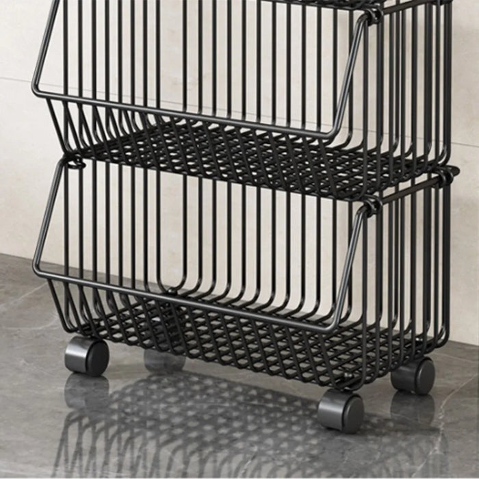 Large 2 Tier Kitchen Vegetable Storage Rack Fruit Organizer Multi-Function Rolling Cart Floor Standing Shelf Basket - 3