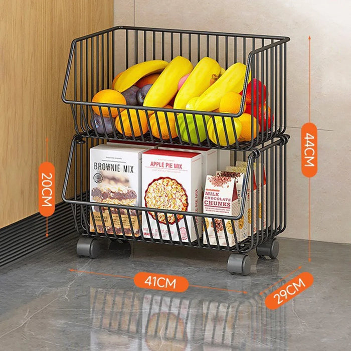 Large 2 Tier Kitchen Vegetable Storage Rack Fruit Organizer Multi-Function Rolling Cart Floor Standing Shelf Basket - 7