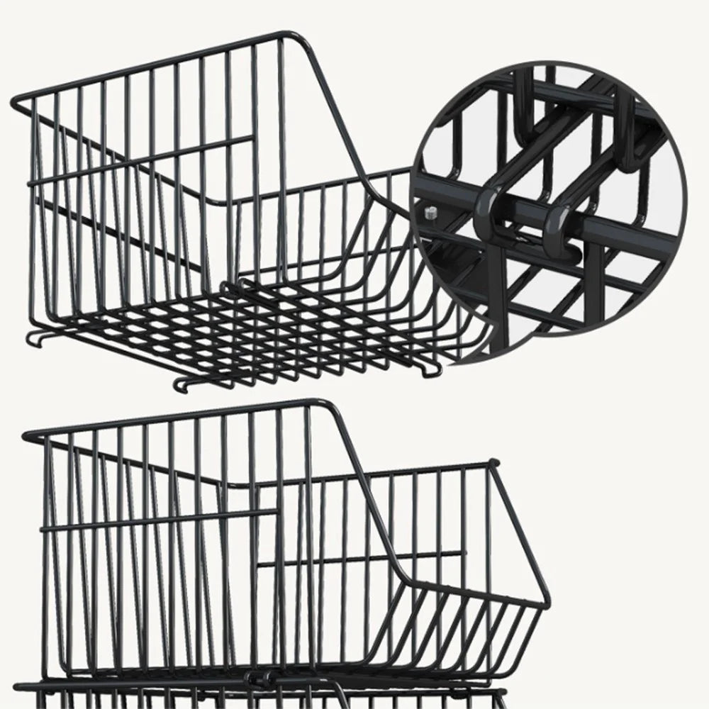 Large 3 Tier Kitchen Vegetable Storage Rack Fruit Organizer Multi-Function Rolling Cart Floor Standing Shelf Basket - Black - 3