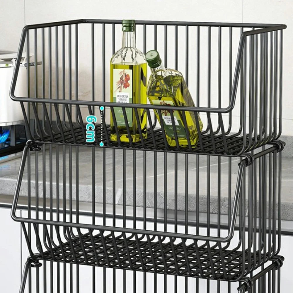 Large 5-Tier Kitchen Vegetable Fruit Storage Rack Large Capacity Rolling Cart Floor Standing Shelf Basket - Black - 3