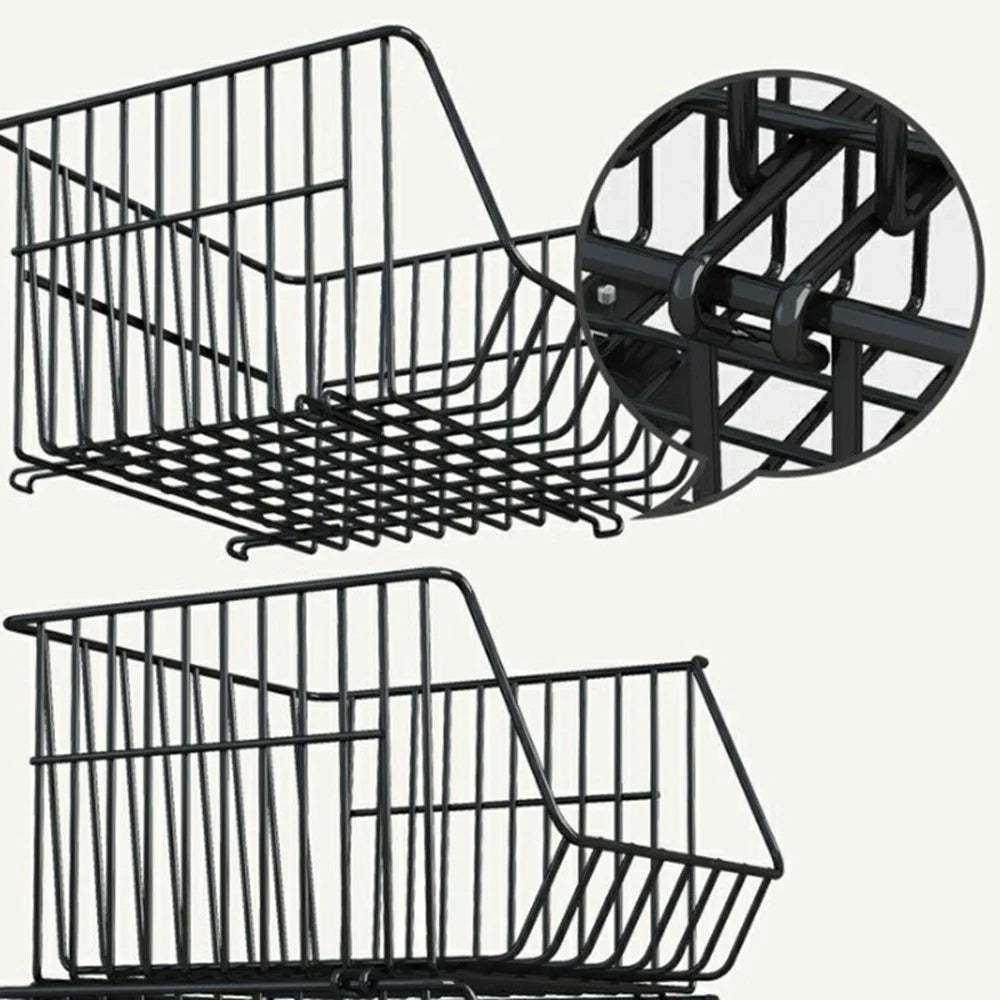 Large 5-Tier Kitchen Vegetable Fruit Storage Rack Large Capacity Rolling Cart Floor Standing Shelf Basket - Black - 6