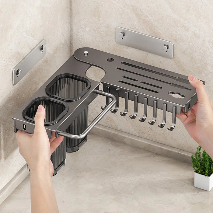 50cm Rotating Kitchen Knife Holder with 2 Utensil Container, Multifunctional Wall-Mounted Corner Storage Rack for Home - Tarnish - 2