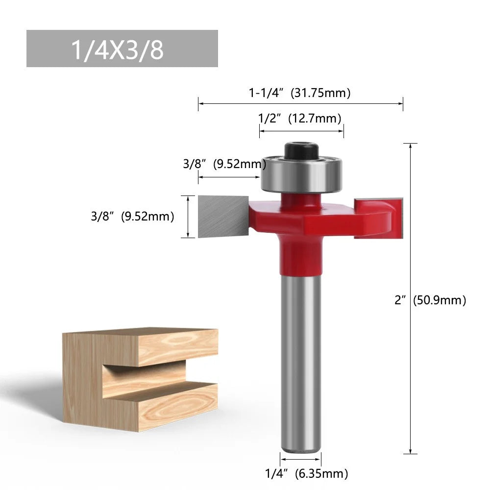 C0714410R 1 / 4"x3 / 8" Shank Router Bit T-Shape Grooving Cutter Alloy Milling Cutter for Wood MDF Woodworking Tool - 5
