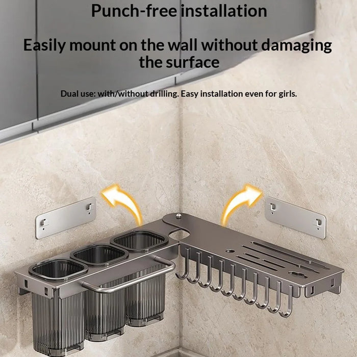 65cm Rotating Kitchen Knife Holder with 3 Utensil Container, Multifunctional Wall-Mounted Corner Storage Rack for Home - Tarnish - 2