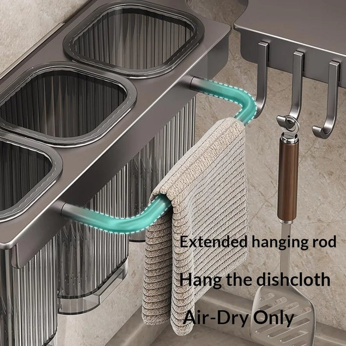 65cm Rotating Kitchen Knife Holder with 3 Utensil Container, Multifunctional Wall-Mounted Corner Storage Rack for Home - Tarnish - 4