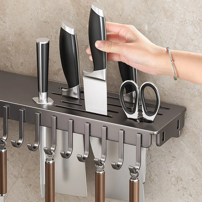 65cm Rotating Kitchen Knife Holder with 3 Utensil Container, Multifunctional Wall-Mounted Corner Storage Rack for Home - Tarnish - 5