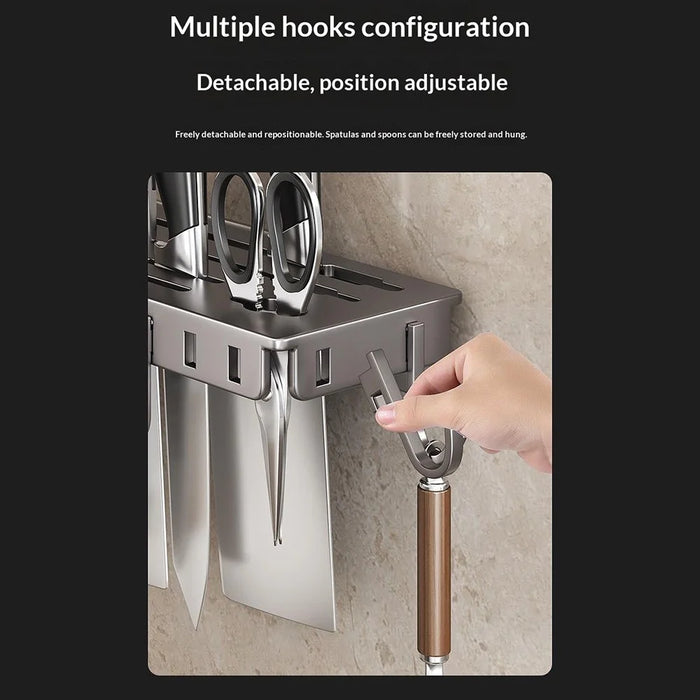 65cm Rotating Kitchen Knife Holder with 3 Utensil Container, Multifunctional Wall-Mounted Corner Storage Rack for Home - Tarnish - 7