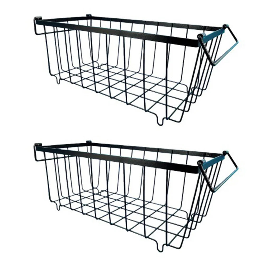 2Pcs Freezer Storage Holder Kitchen Organizer Metal Wire Basket with Handle for Refrigerator - 1