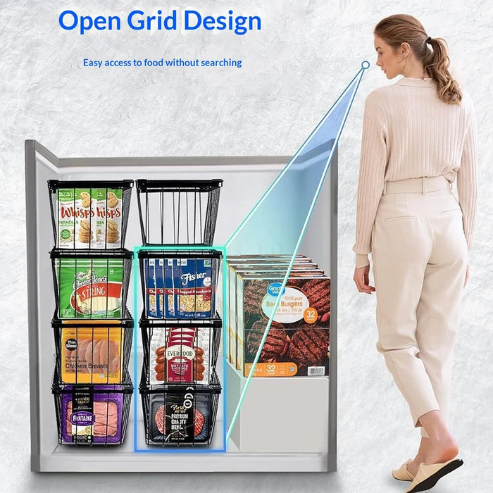 2Pcs Freezer Storage Holder Kitchen Organizer Metal Wire Basket with Handle for Refrigerator - 3