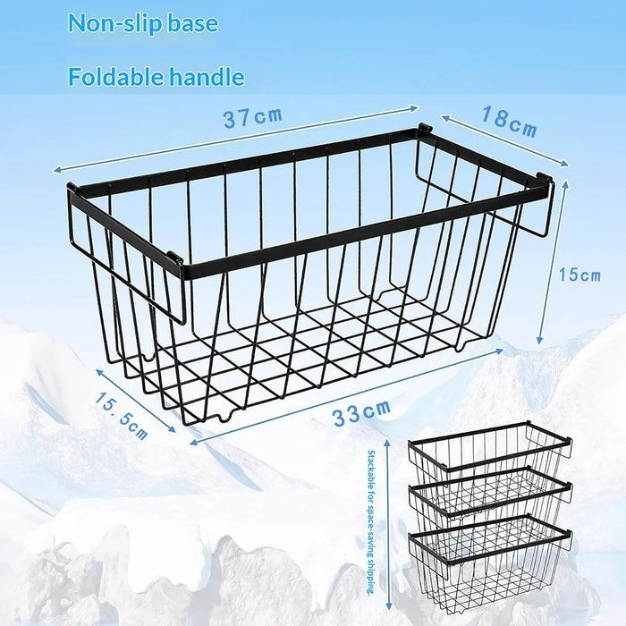 2Pcs Freezer Storage Holder Kitchen Organizer Metal Wire Basket with Handle for Refrigerator - 7