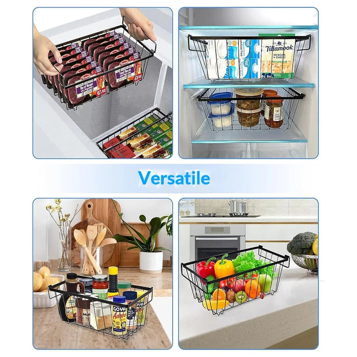 3Pcs Freezer Storage Holder Kitchen Organizer Metal Wire Basket with Handle for Refrigerator - 7
