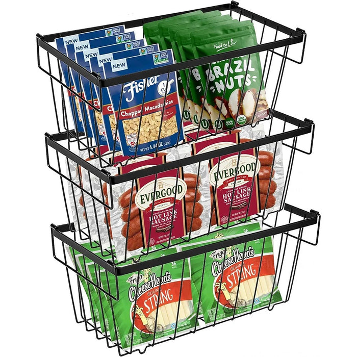 4Pcs Freezer Storage Holder Kitchen Organizer Metal Wire Basket with Handle for Refrigerator - 2