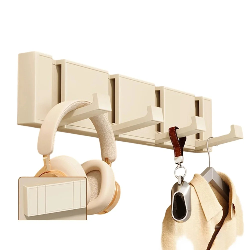4-Hook Foldable Over Door Hanger No Drilling Space Saving Wall Mounted Coat Rack for Entryway Bathroom - Beige - 1