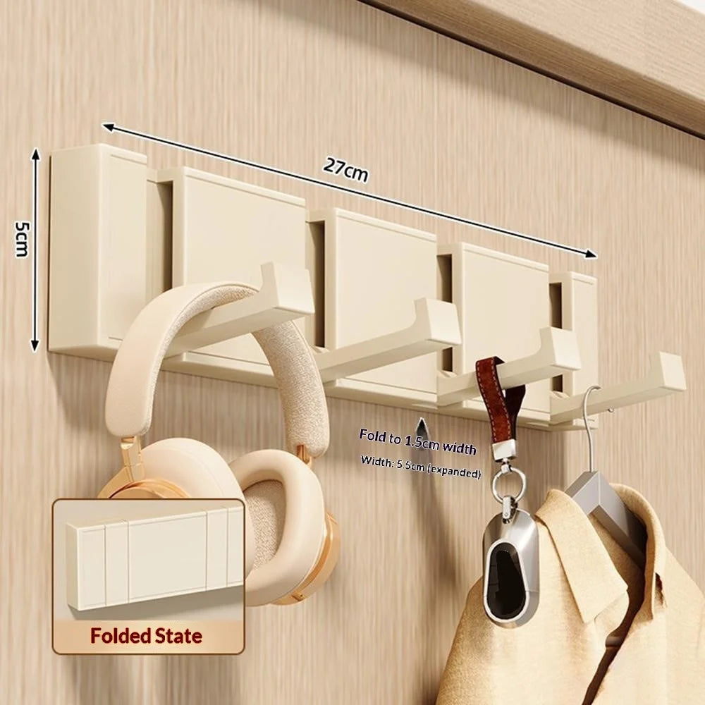 4-Hook Foldable Over Door Hanger No Drilling Space Saving Wall Mounted Coat Rack for Entryway Bathroom - Beige - 2