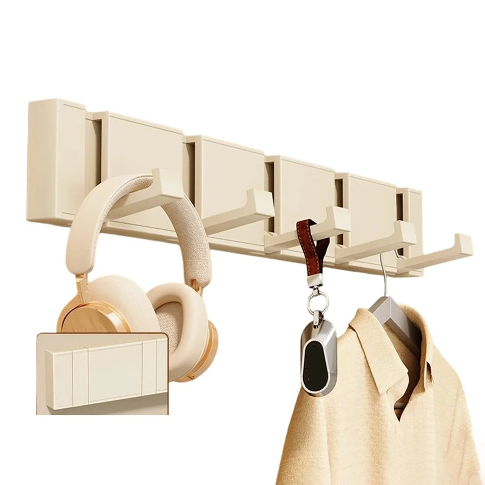 5-Hook Foldable Over Door Hanger No Drilling Space Saving Wall Mounted Coat Rack for Entryway Bathroom - Beige - 1