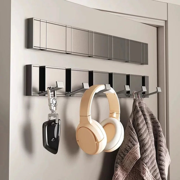 6-Hook Foldable Over Door Hanger No Drilling Space Saving Wall Mounted Coat Rack for Entryway Bathroom - Tarnish - 2