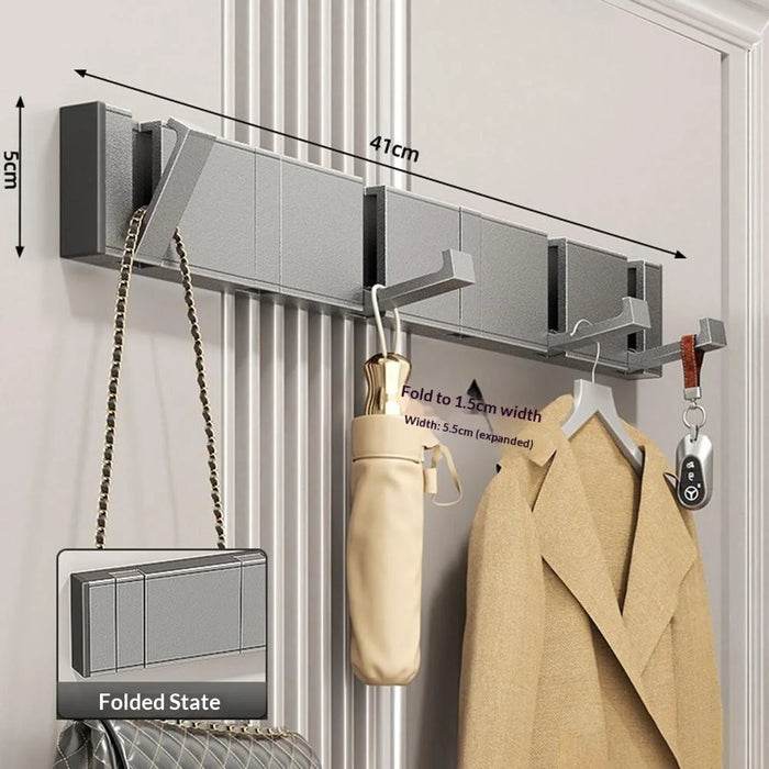 6-Hook Foldable Over Door Hanger No Drilling Space Saving Wall Mounted Coat Rack for Entryway Bathroom - Tarnish - 3