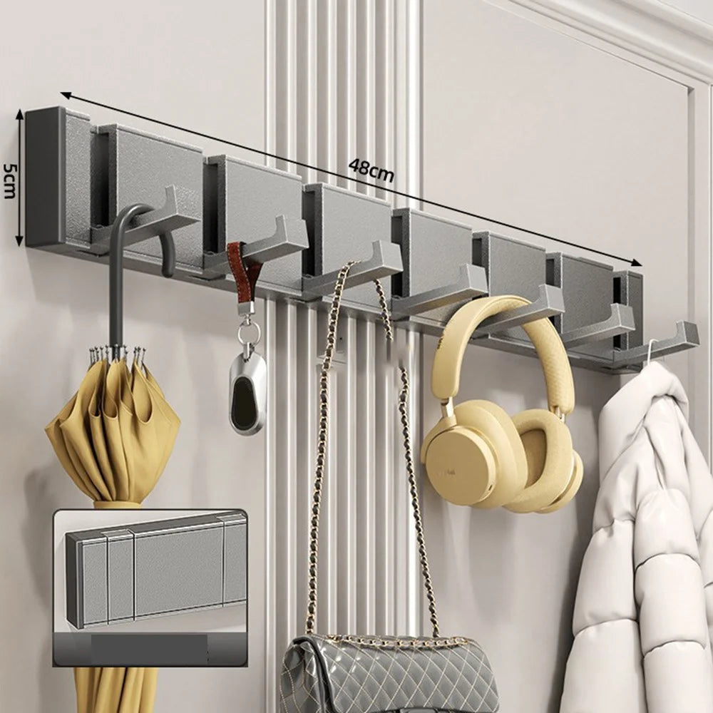 7-Hook Foldable Over Door Hanger No Drilling Space Saving Wall Mounted Coat Rack for Entryway Bathroom - Tarnish - 1