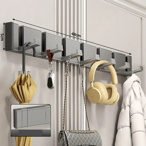 7-Hook Foldable Over Door Hanger No Drilling Space Saving Wall Mounted Coat Rack for Entryway Bathroom - Tarnish - 1