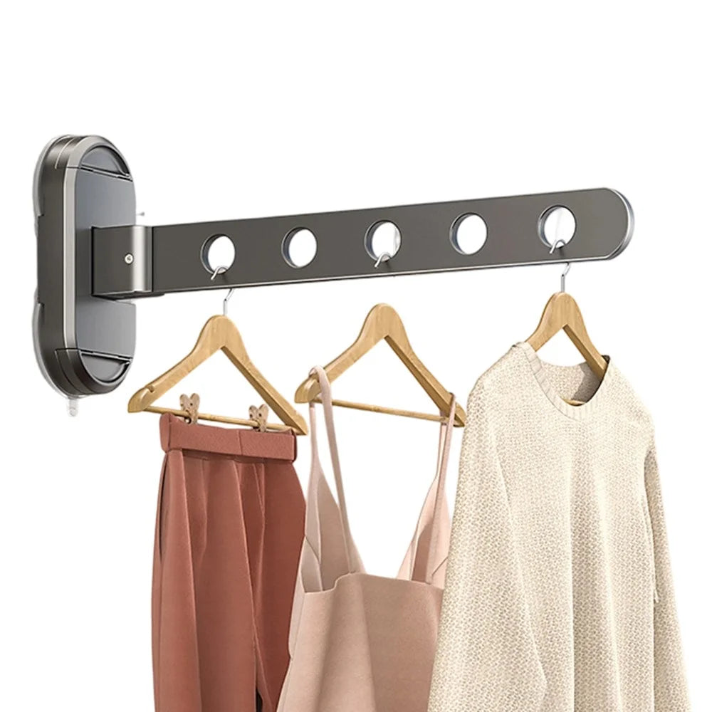 30cm Length 5-Hole Clothes Hanger Suction Cup Wall Mounted Foldable Drying Rack Indoor Laundry Organizer - Tarnish - 1