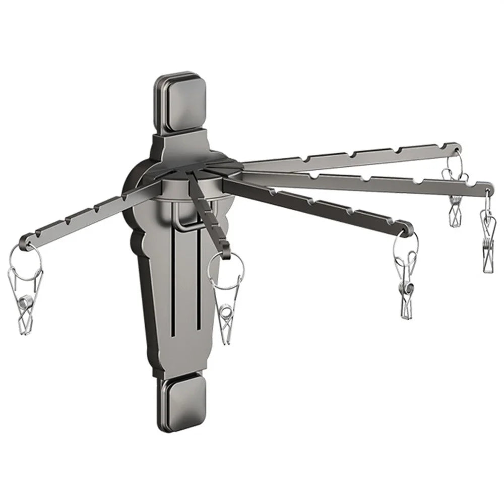 Folding Fan-shaped Wall Mounted Clothes Drying Rack Multi-Rod Underwear Hanging Rack with Sock Clips - Tarnish - 1
