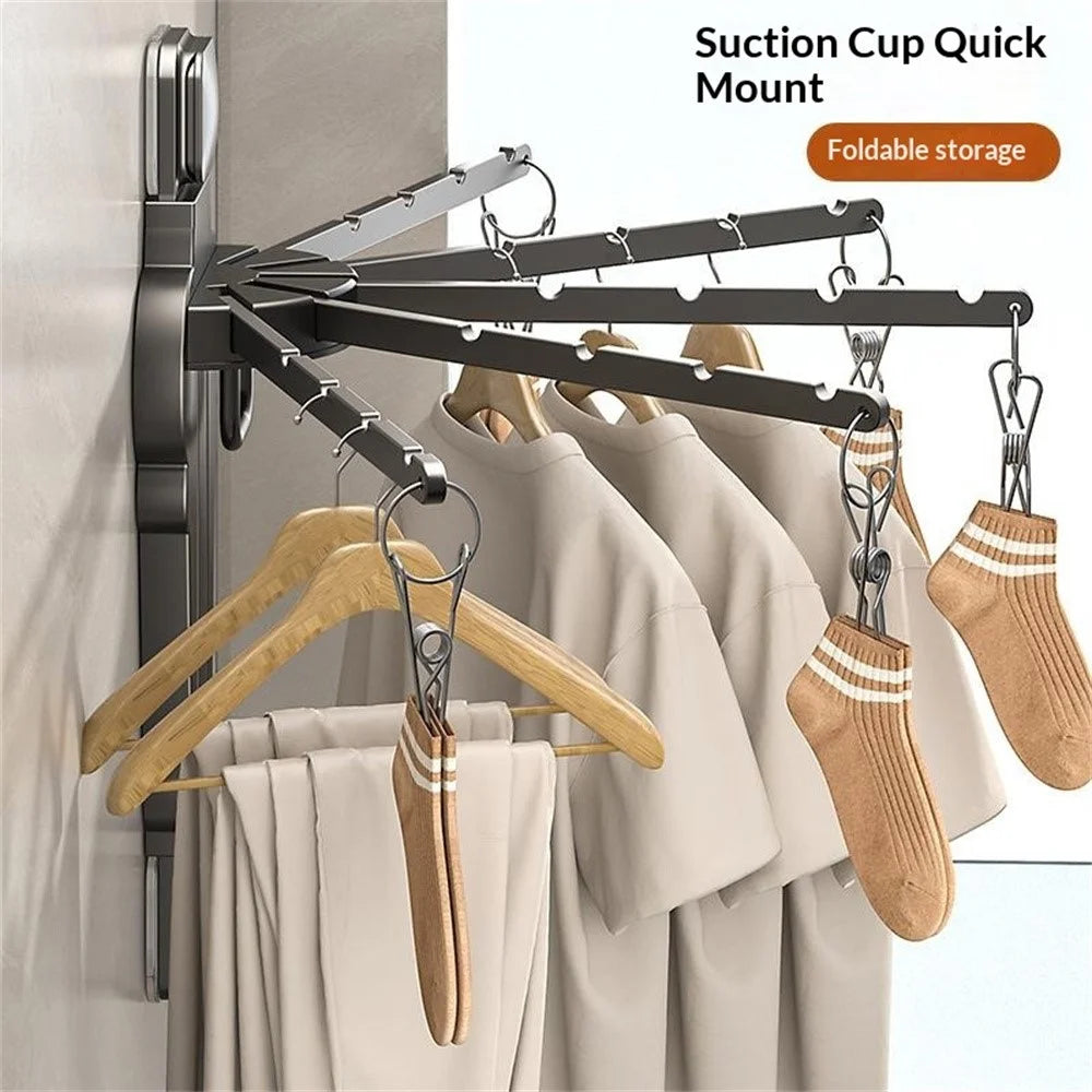 Folding Fan-shaped Wall Mounted Clothes Drying Rack Multi-Rod Underwear Hanging Rack with Sock Clips - Tarnish - 4