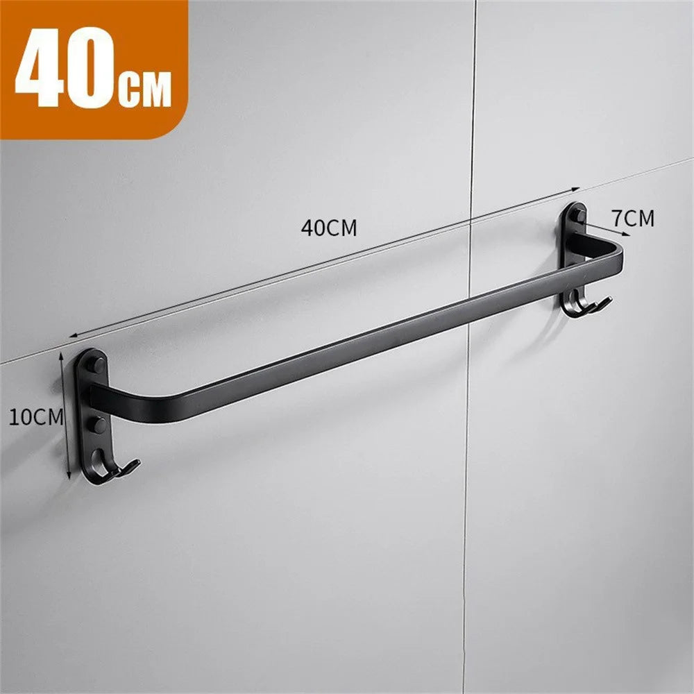 40cm Single Bar Towel Bars Wall Mounted Space Aluminum Towel Rail Rack for Bathroom - Black - 4
