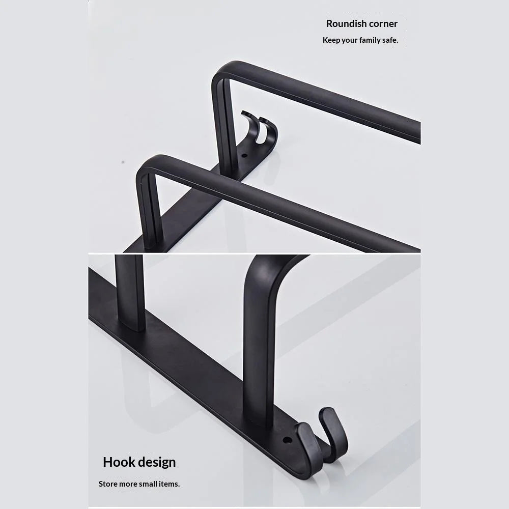 50cm Single Bar Towel Rack Wall Mounted Space Aluminum Bathroom Towel Holder Hanger - Black - 2