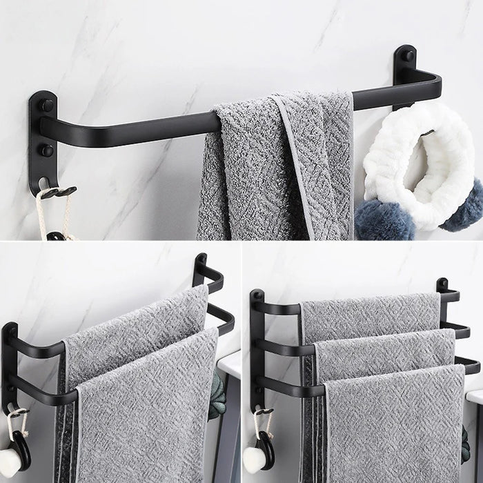 60cm Single Bar Towel Rack Wall Mounted Space Aluminum Bathroom Towel Holder Hanger - Black - 3