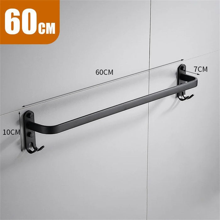 60cm Single Bar Towel Rack Wall Mounted Space Aluminum Bathroom Towel Holder Hanger - Black - 4
