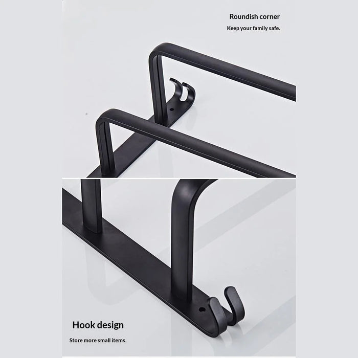 80cm Single Bar Towel Rack Wall Mounted Space Aluminum Bathroom Towel Holder Hanger - Black - 2