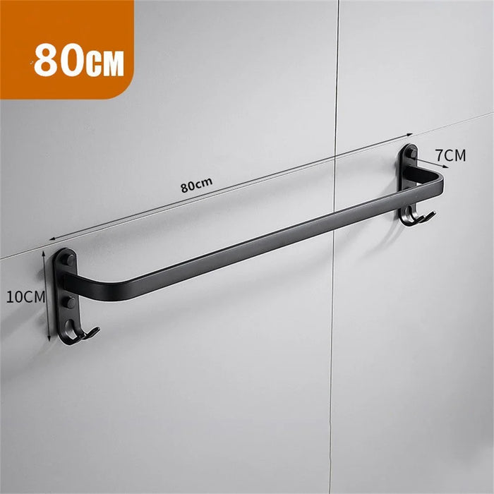 80cm Single Bar Towel Rack Wall Mounted Space Aluminum Bathroom Towel Holder Hanger - Black - 4