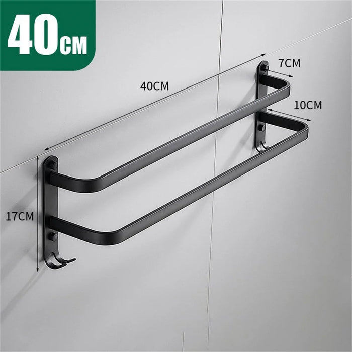 40cm Double Towel Bars Wall Mounted Space Aluminum Towel Holder Hanger for Bathroom - Black - 5