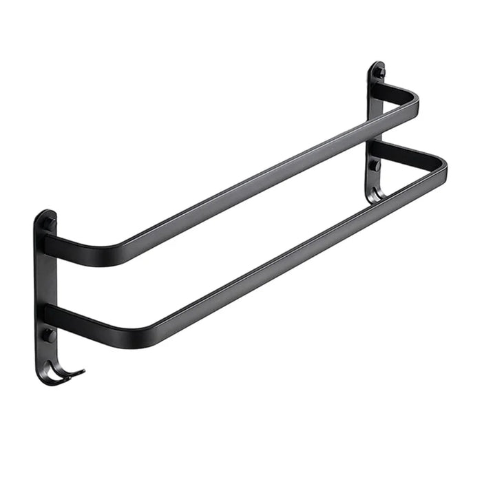 50cm Double Towel Bars Wall Mounted Space Aluminum Towel Holder Hanger for Bathroom - Black - 1