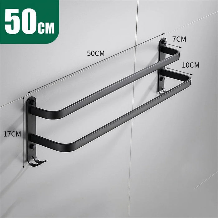 50cm Double Towel Bars Wall Mounted Space Aluminum Towel Holder Hanger for Bathroom - Black - 5