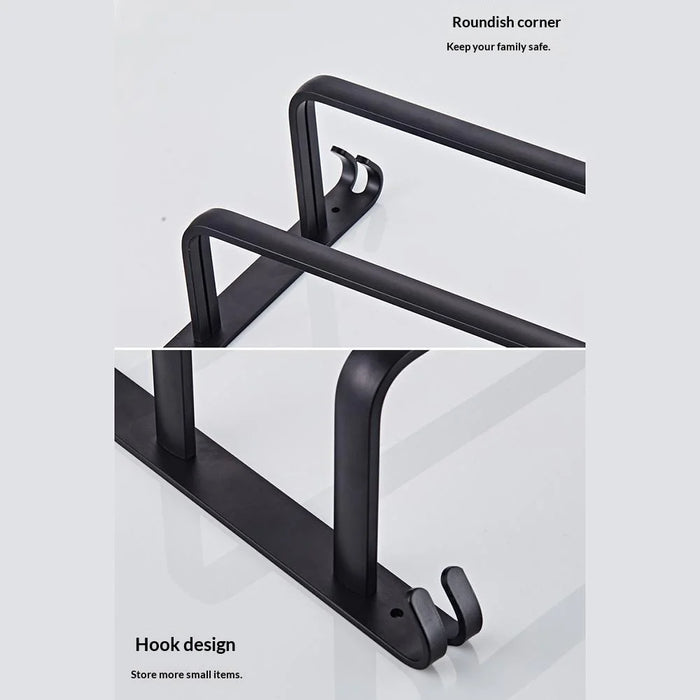 60cm Double Towel Bars Wall Mounted Space Aluminum Towel Holder Hanger for Bathroom - Black - 4