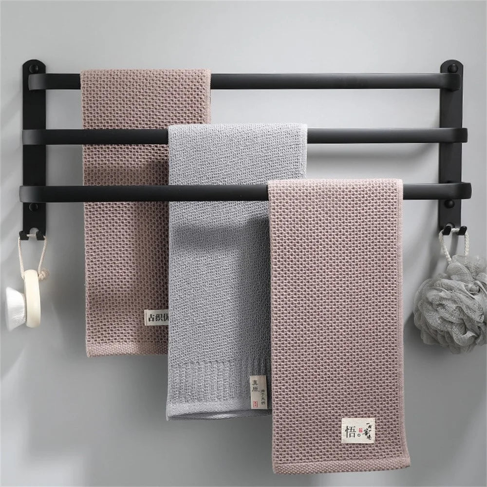 40cm 3-Tiers Towel Bars Wall Mounted Space Aluminum Towel Rail Rack for Bathroom - Black - 3