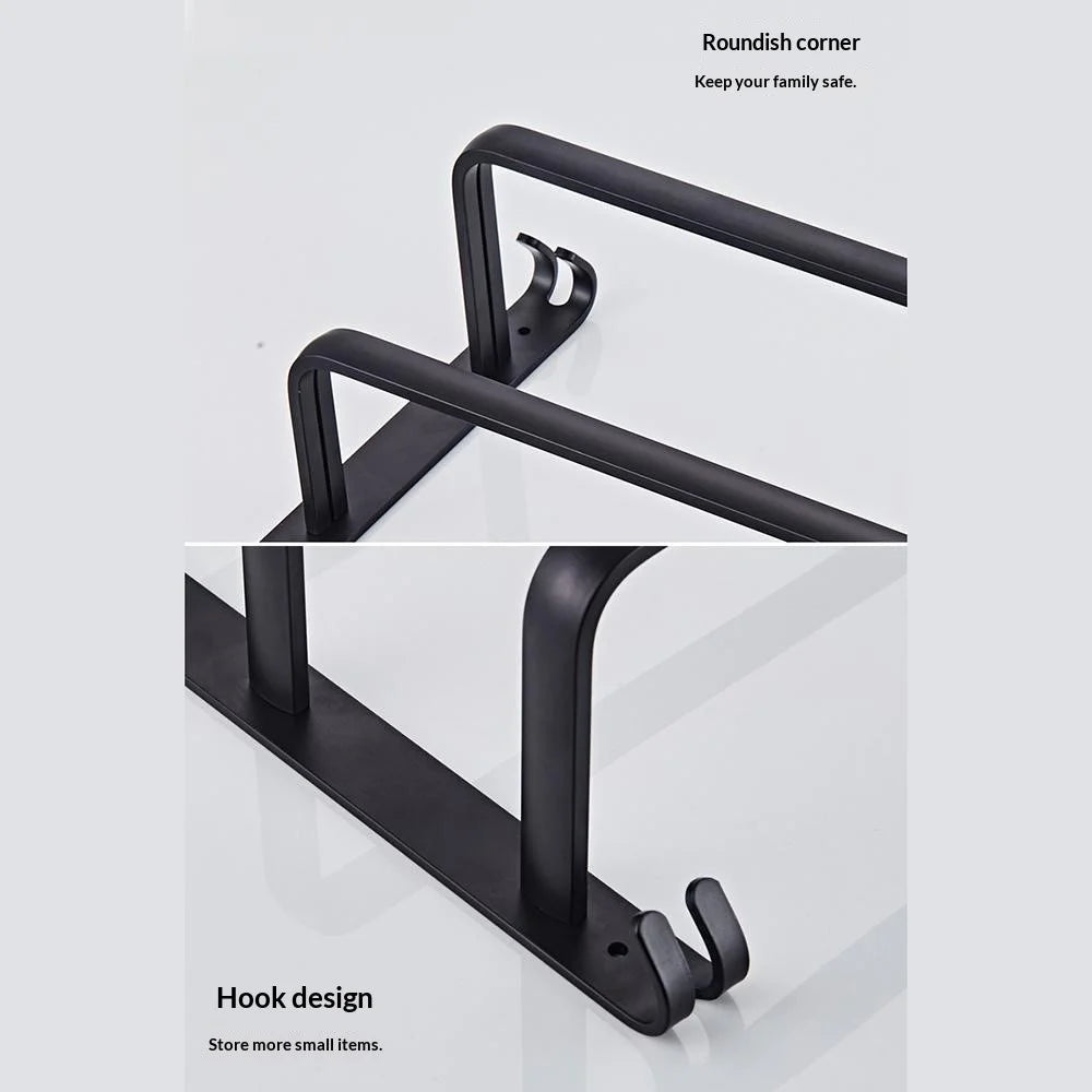 40cm 3-Tiers Towel Bars Wall Mounted Space Aluminum Towel Rail Rack for Bathroom - Black - 6