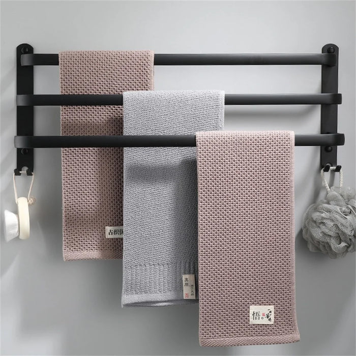 80cm 3-Tiers Towel Bars Wall Mounted Space Aluminum Towel Rail Rack for Bathroom - Black - 3
