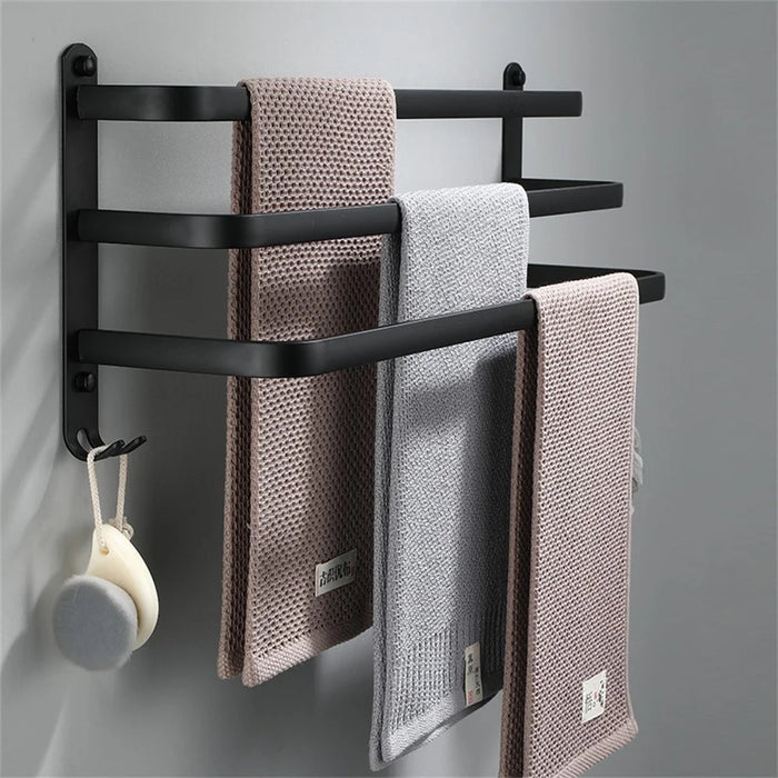 80cm 3-Tiers Towel Bars Wall Mounted Space Aluminum Towel Rail Rack for Bathroom - Black - 4