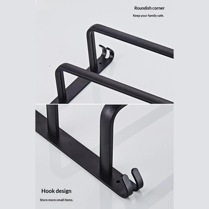 80cm 3-Tiers Towel Bars Wall Mounted Space Aluminum Towel Rail Rack for Bathroom - Black - 6