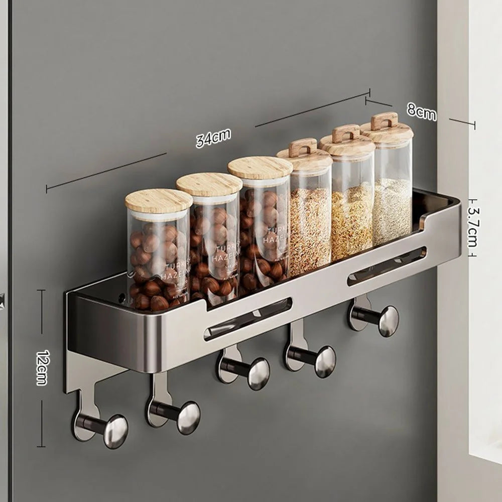 Magnetic Spice Rack for Refrigerator Carbon Steel Seasoning Shelf with 5 Hooks - Grey - 3