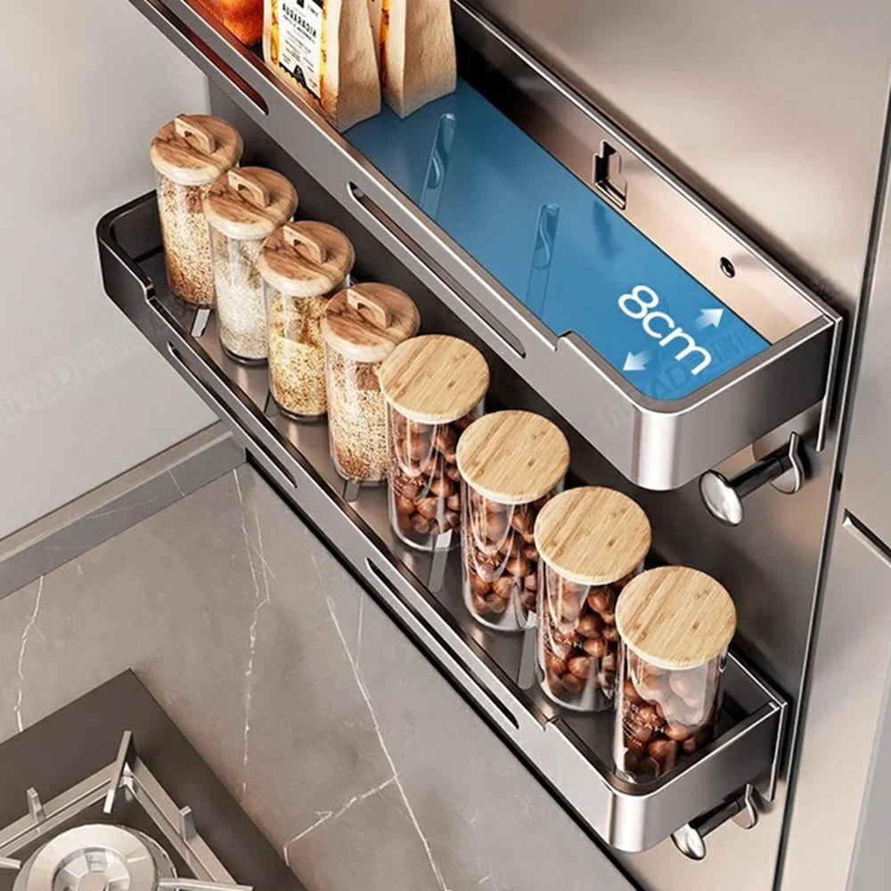 Magnetic Spice Rack for Refrigerator Carbon Steel Seasoning Shelf with 6 Hooks - Grey - 4